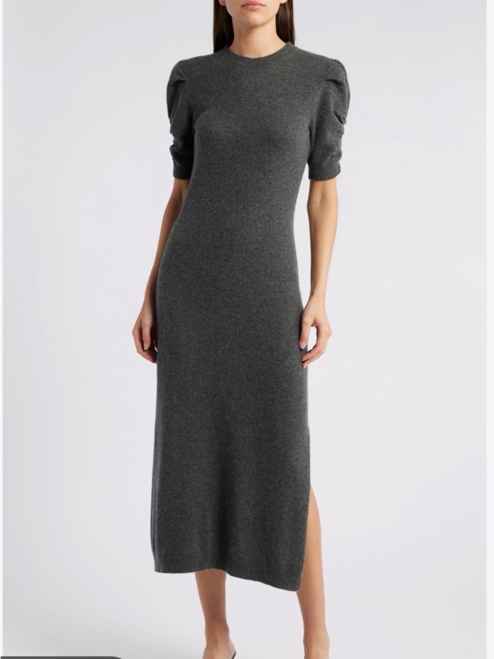 Frame Ruched Sleeve Cashmere Sweater Dress Gray Size S/M